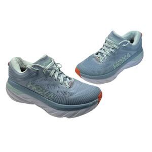 Hoka Bondi 7 Women's Sneakers Light Blue Fog Glass Orange Size 8 Shoes Athletic